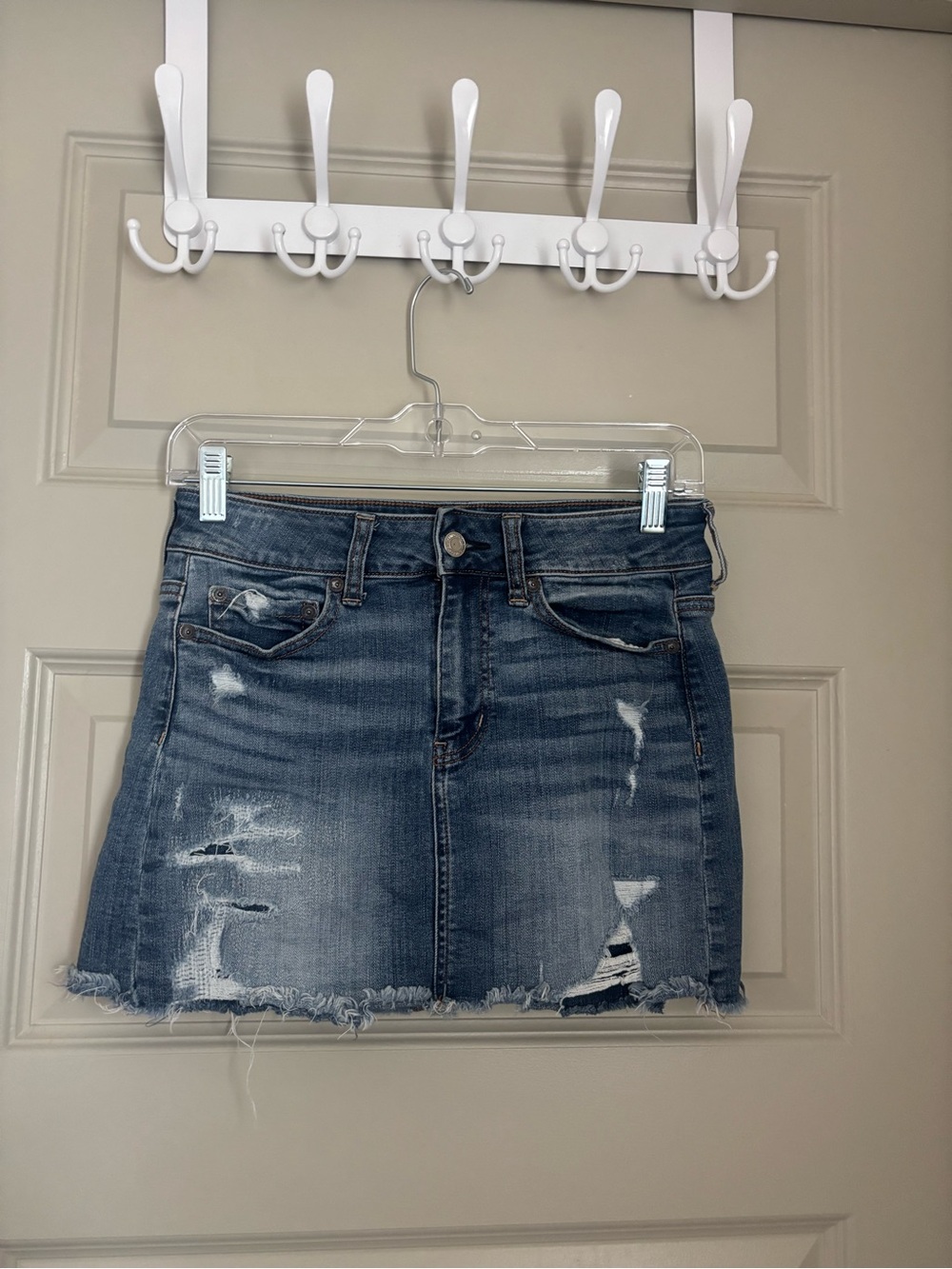 American Eagle Outfitters Distressed Blue Denim Mini Skirt